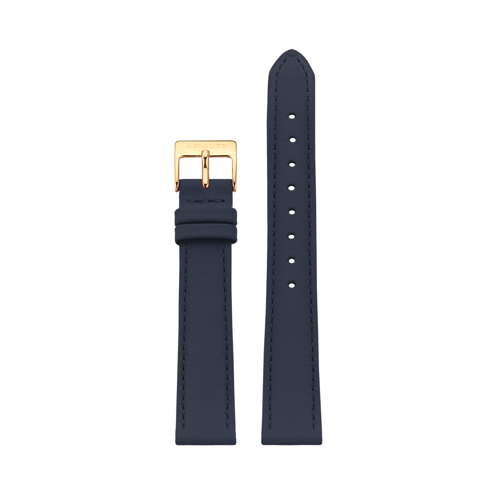 Navy Blue Leather Strap - Gold / 16 mm
