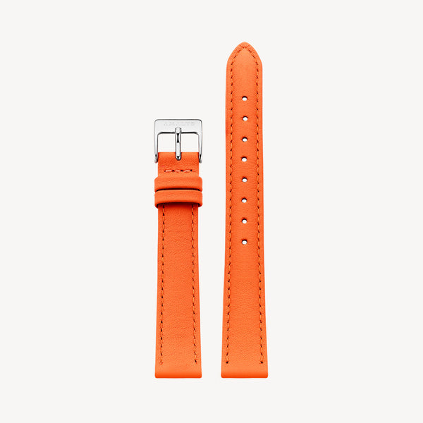 Orange Leather Strap - Silver / 14mm