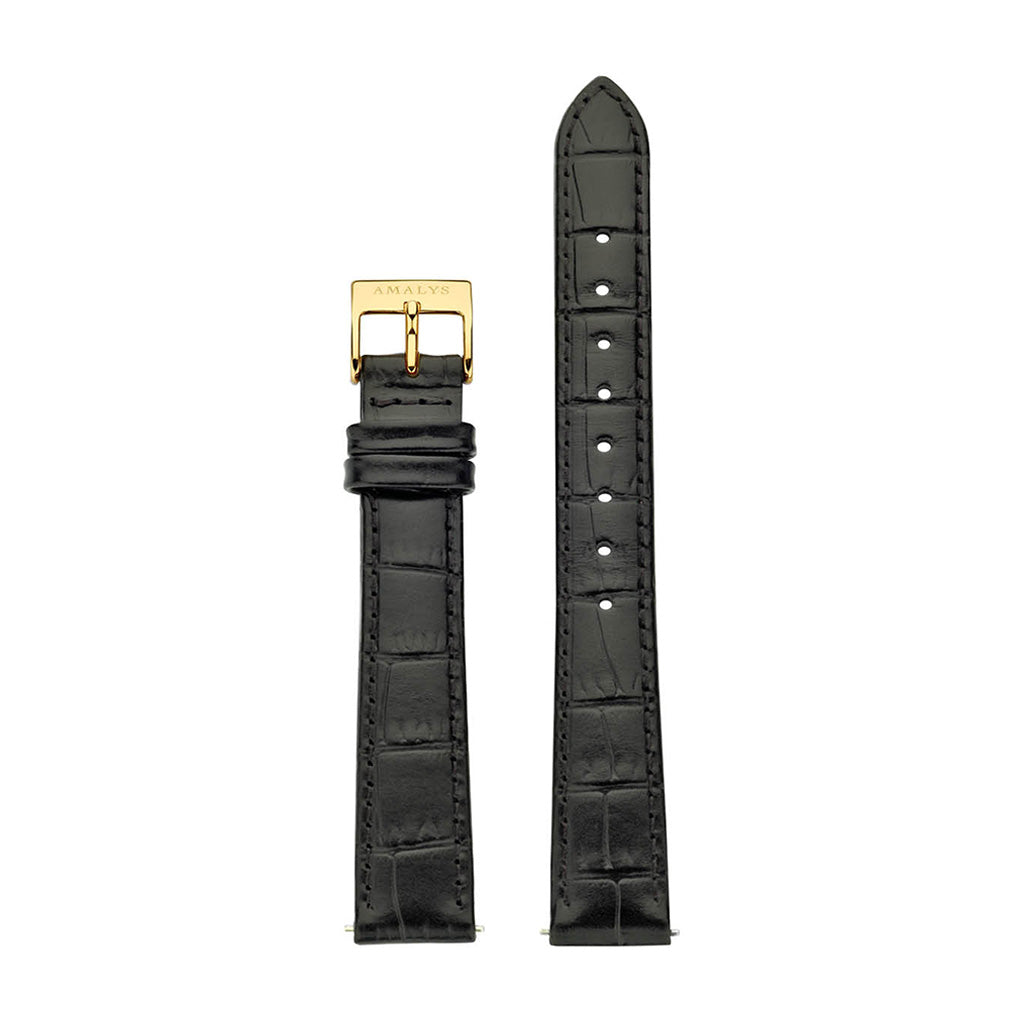 Black Croco Leather Strap - Gold / 14mm