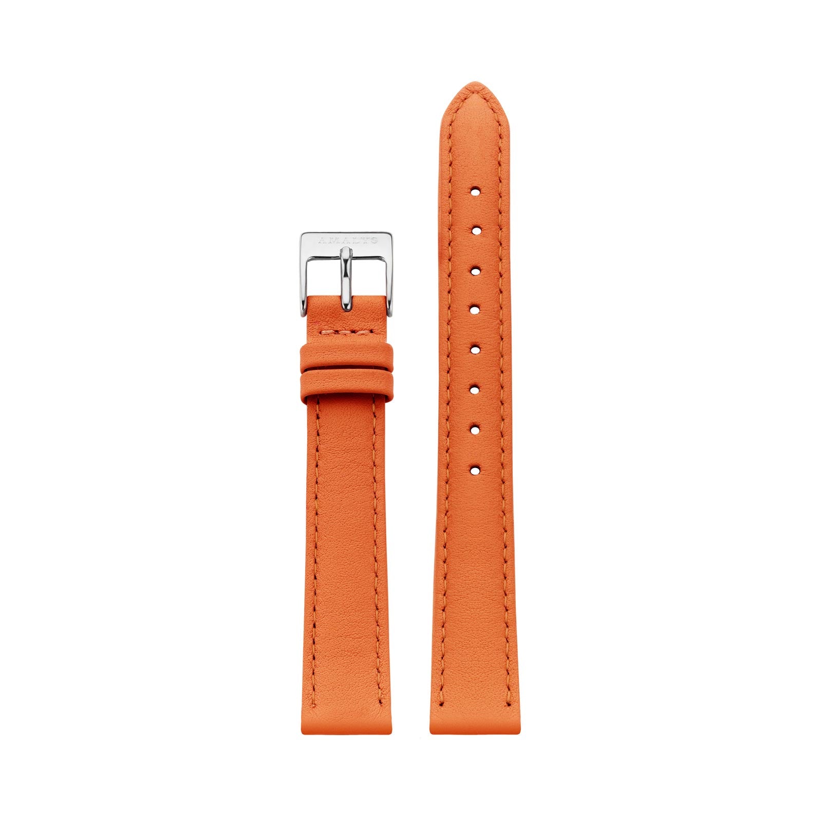Orange Leather Strap - Silver / 14mm