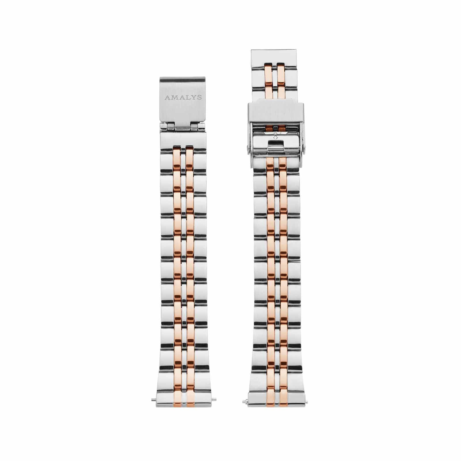 Silver & Rose Gold Steel Link Strap / 14mm
