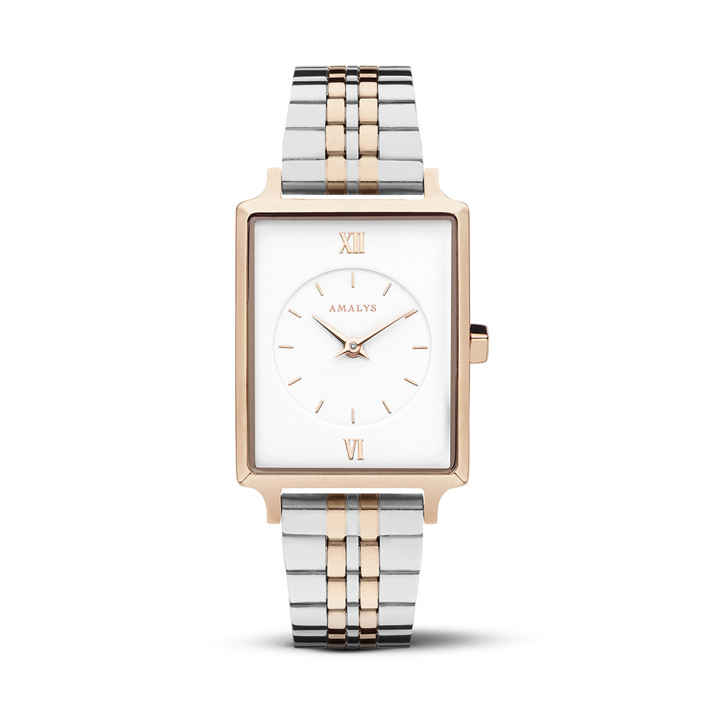 Silver & Rose Gold Steel Link Strap / 14mm