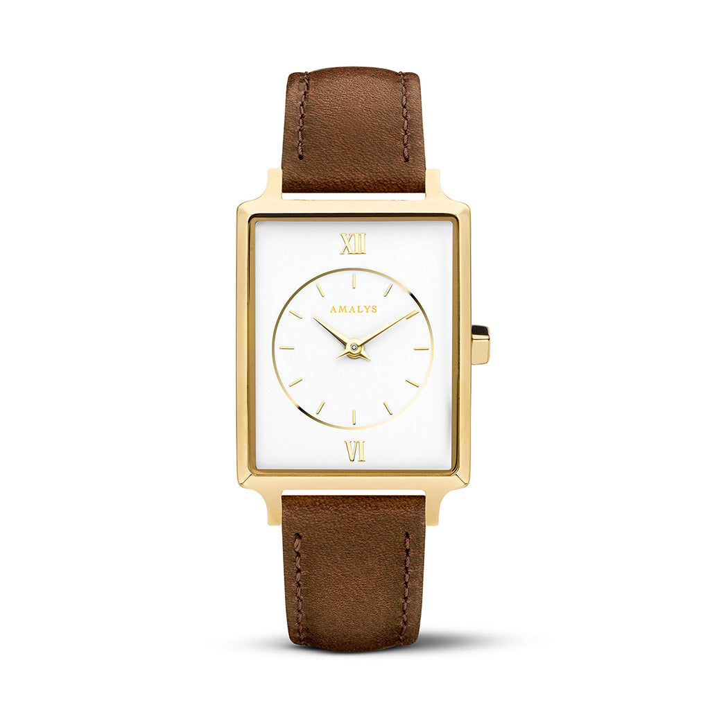 Tobacco Leather Strap - gold / 14mm