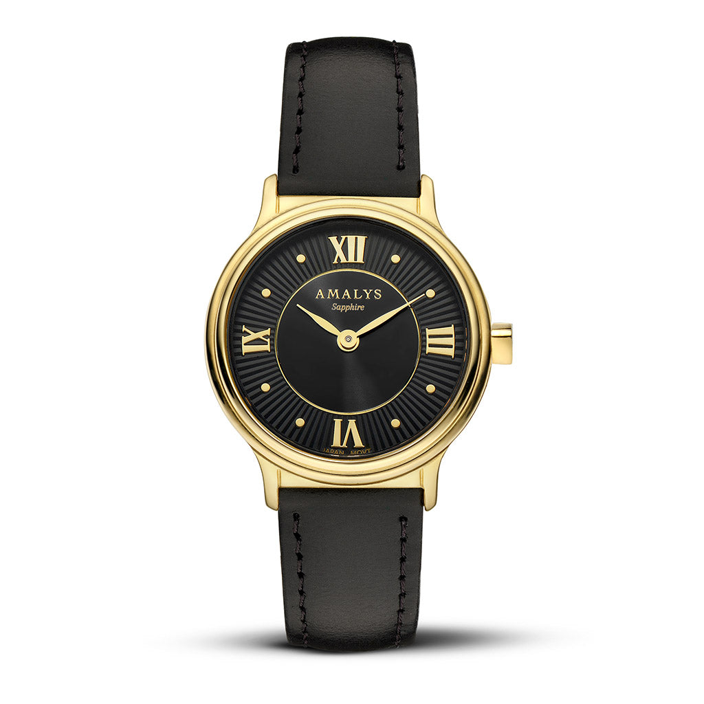 Black Leather Strap - Gold / 14mm
