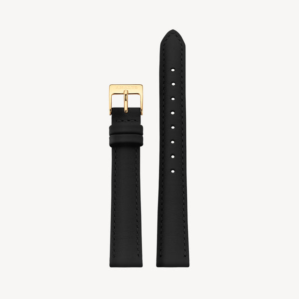 Black Leather Strap - Gold / 14mm