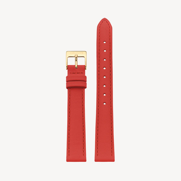 Red Leather Strap - Gold / 14mm