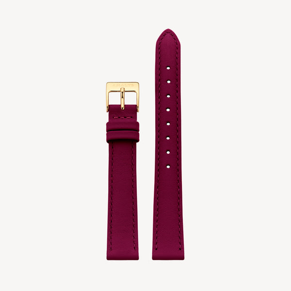 Raspberry Leather Strap - gold / 14mm