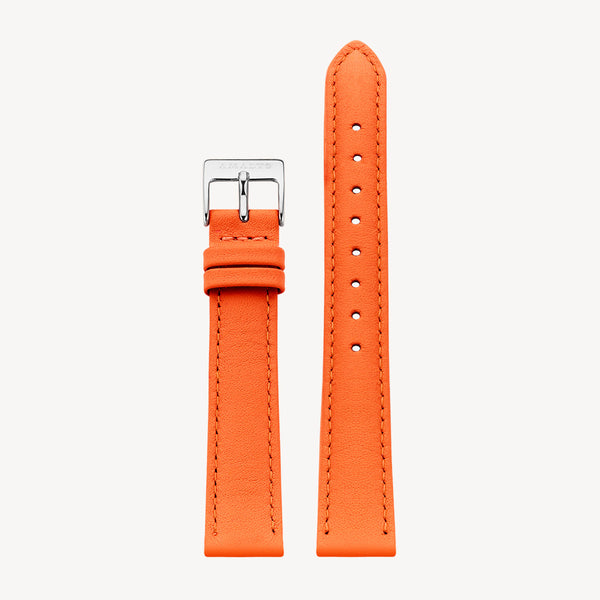 Orange Leather Strap - Silver / 16mm