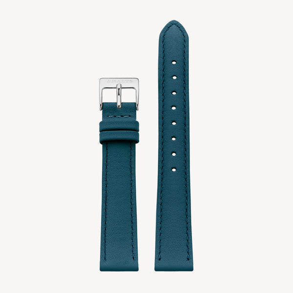 Petrol blue Leather Strap - Silver / 16mm