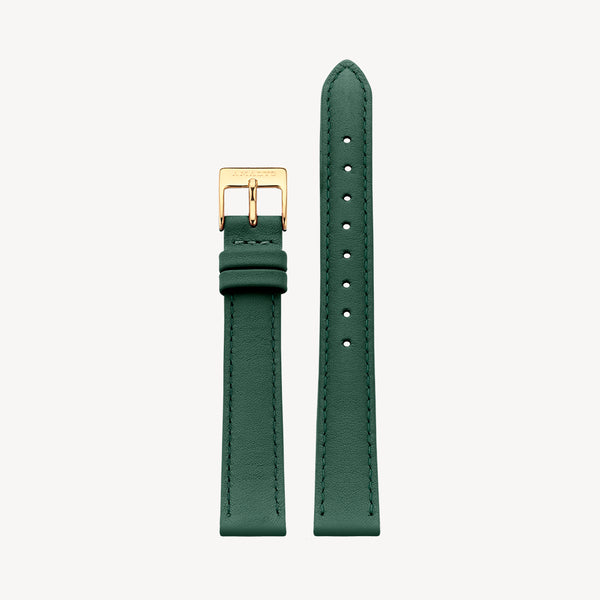 Bracelet Cuir Vert Sapin - Or / 16mm