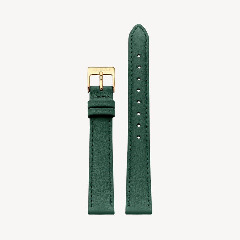 Bracelet Cuir Vert Sapin - Or / 16mm