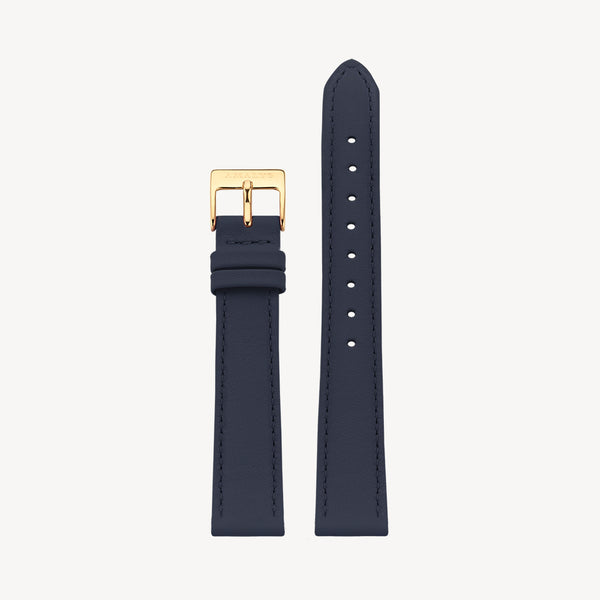 Navy Blue Leather Strap - Gold / 16mm