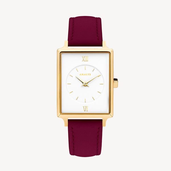Raspberry Leather Strap - gold / 14mm