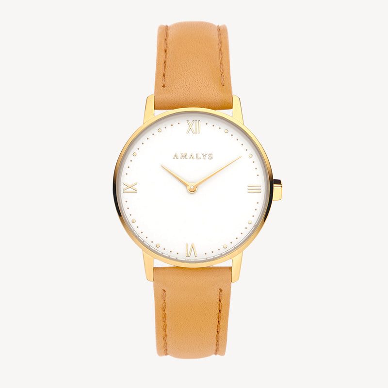 Ocher Yellow Leather Strap - Gold / 16mm