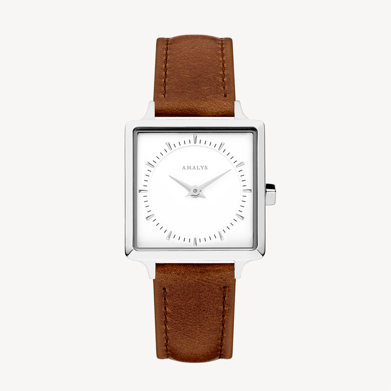 Tobacco Leather Strap - Silver / 14mm