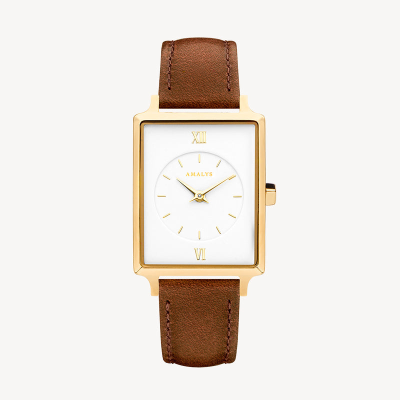 Tobacco Leather Strap - gold / 14mm